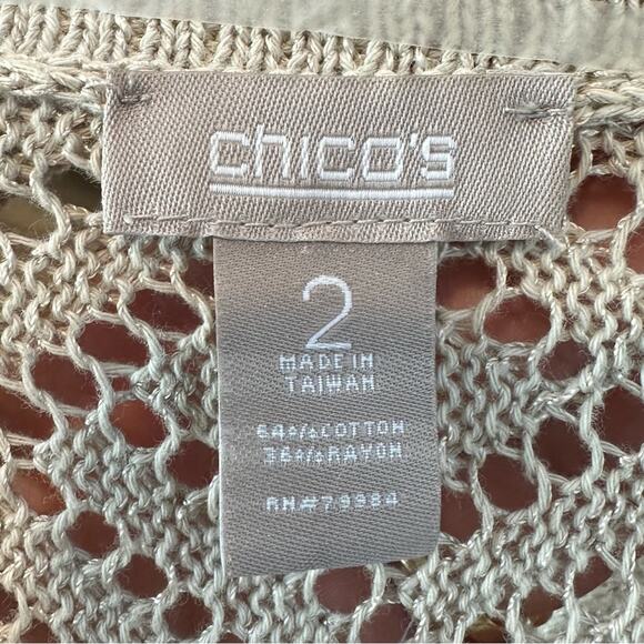 Chico's Open Cross Knit Cardigan Oatmeal Size 2 - Picture 4 of 8